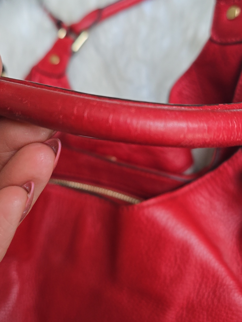 Michael Kors Red Leather Bedford Bowling Satchel Shoulder Handbag - Picture 13 of 14